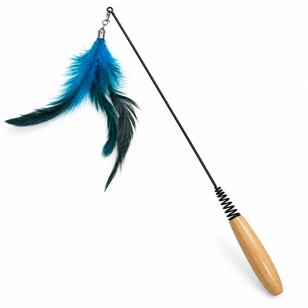 HappyNest™ Interactive Feather Cat Teaser Wand with Solid Wood Handle (3 Assorted Styles)