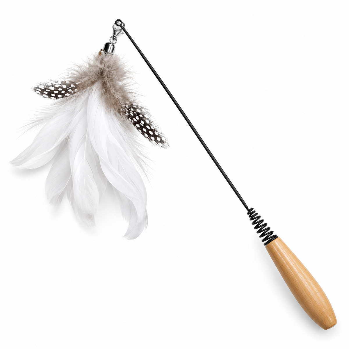 HappyNest™ Interactive Feather Cat Teaser Wand with Solid Wood Handle (3 Assorted Styles)