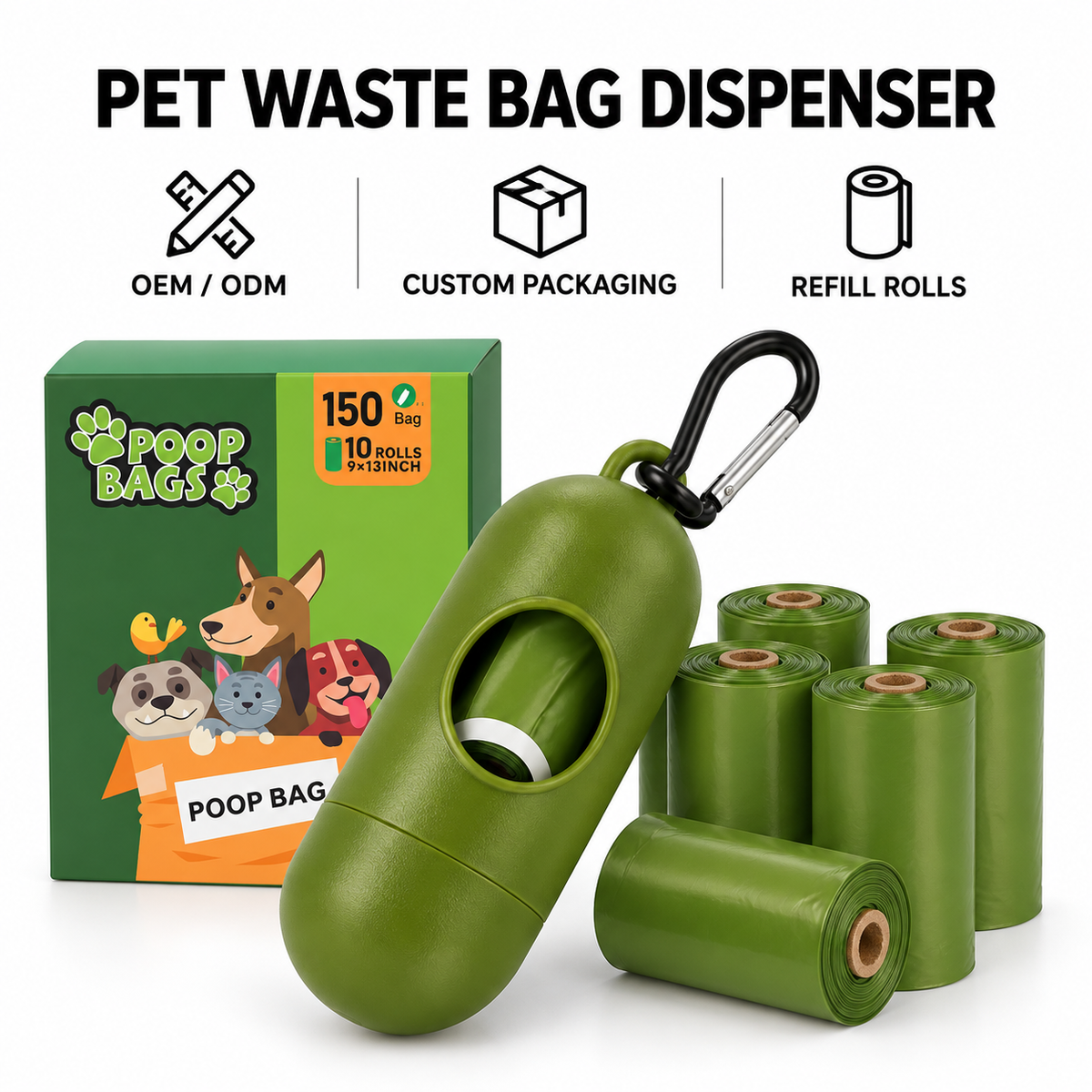 HappyNest™ Eco-Friendly Dog Poop Bags with Dispenser - 150 Bags (10 Rolls), Leak-Proof & Thick Pet Waste Bags, Easy Tear-Off