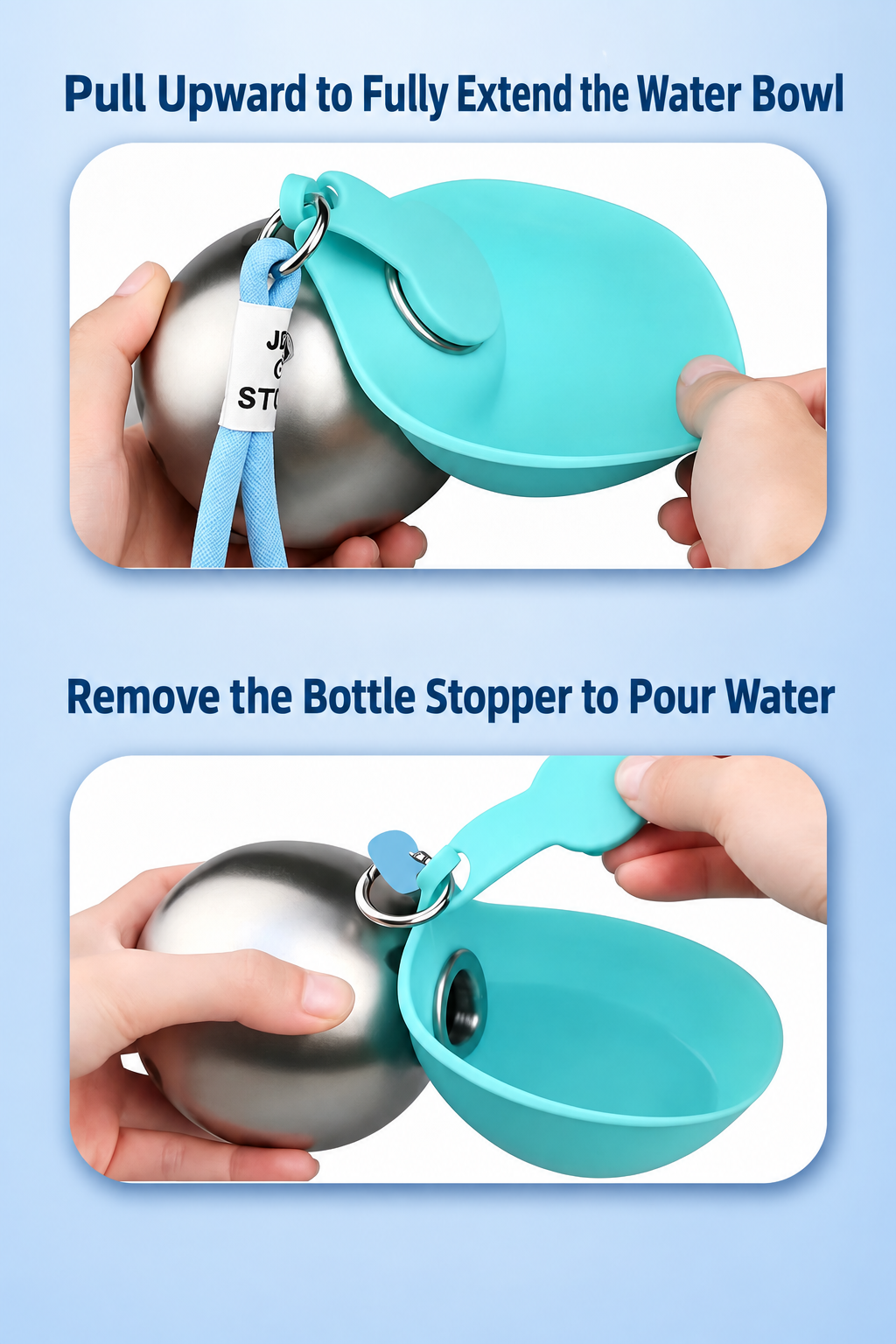 HappyNest™ Portable Pet Travel Water Bottle - 285ml 304 Stainless Steel Bottle with Foldable Food-Grade Silicone Bowl